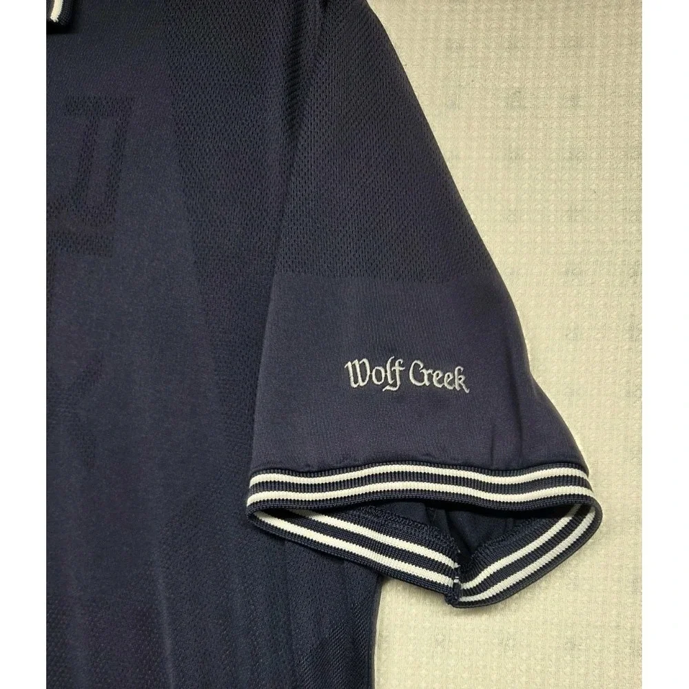 RLX Ralph Lauren Polo Shirt Mens Medium Navy Performance Golf Wolf Creek Stretch